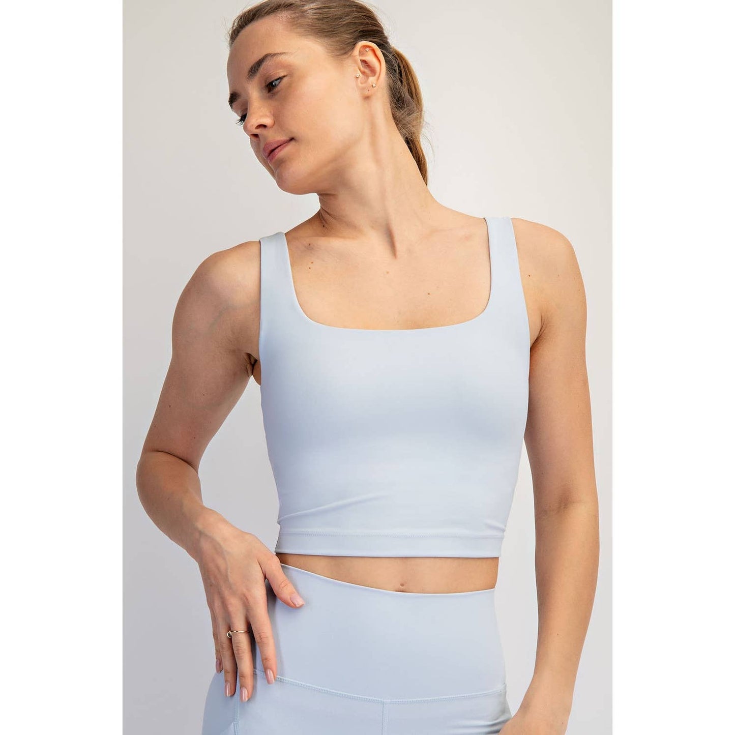 NYLON BUTTER SQUARE NECK CROPPED TANK