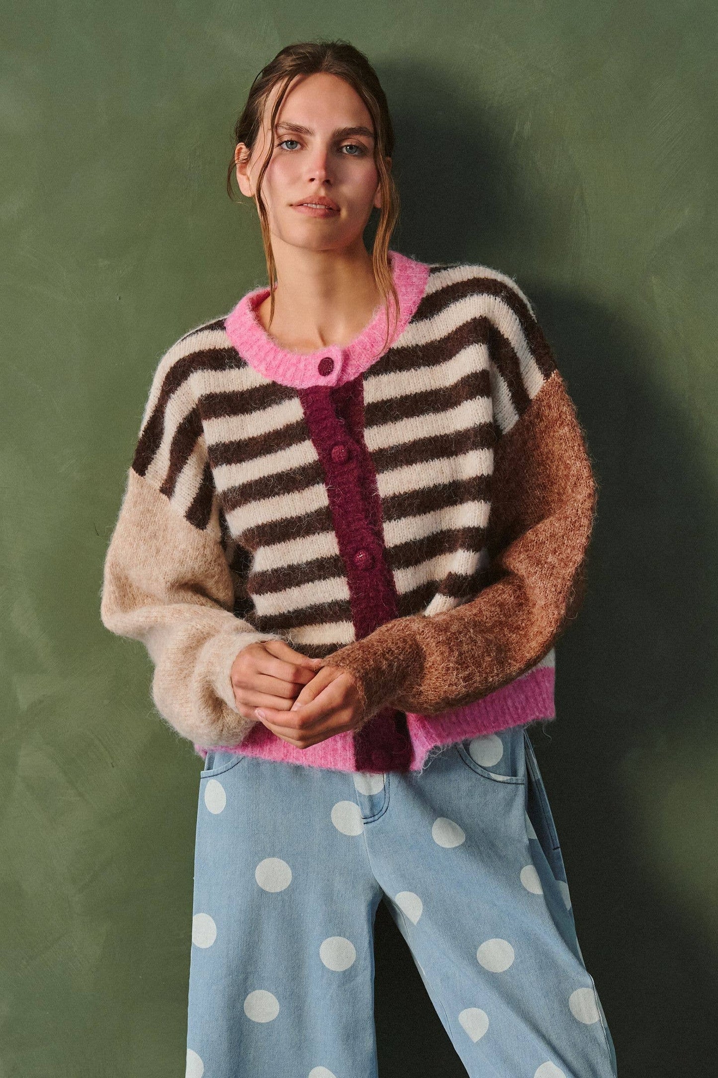 PLUS SIZE COLOR POP STRIPE KNIT CARDIGAN
