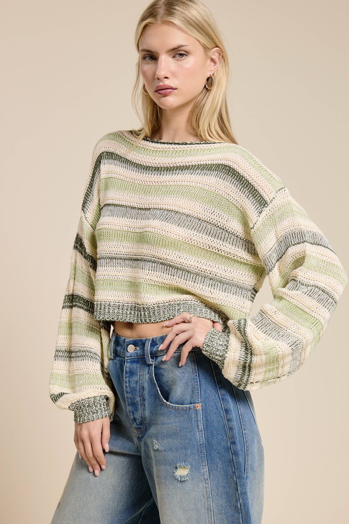 Contrast Stripe Lightweight Knit Sweater