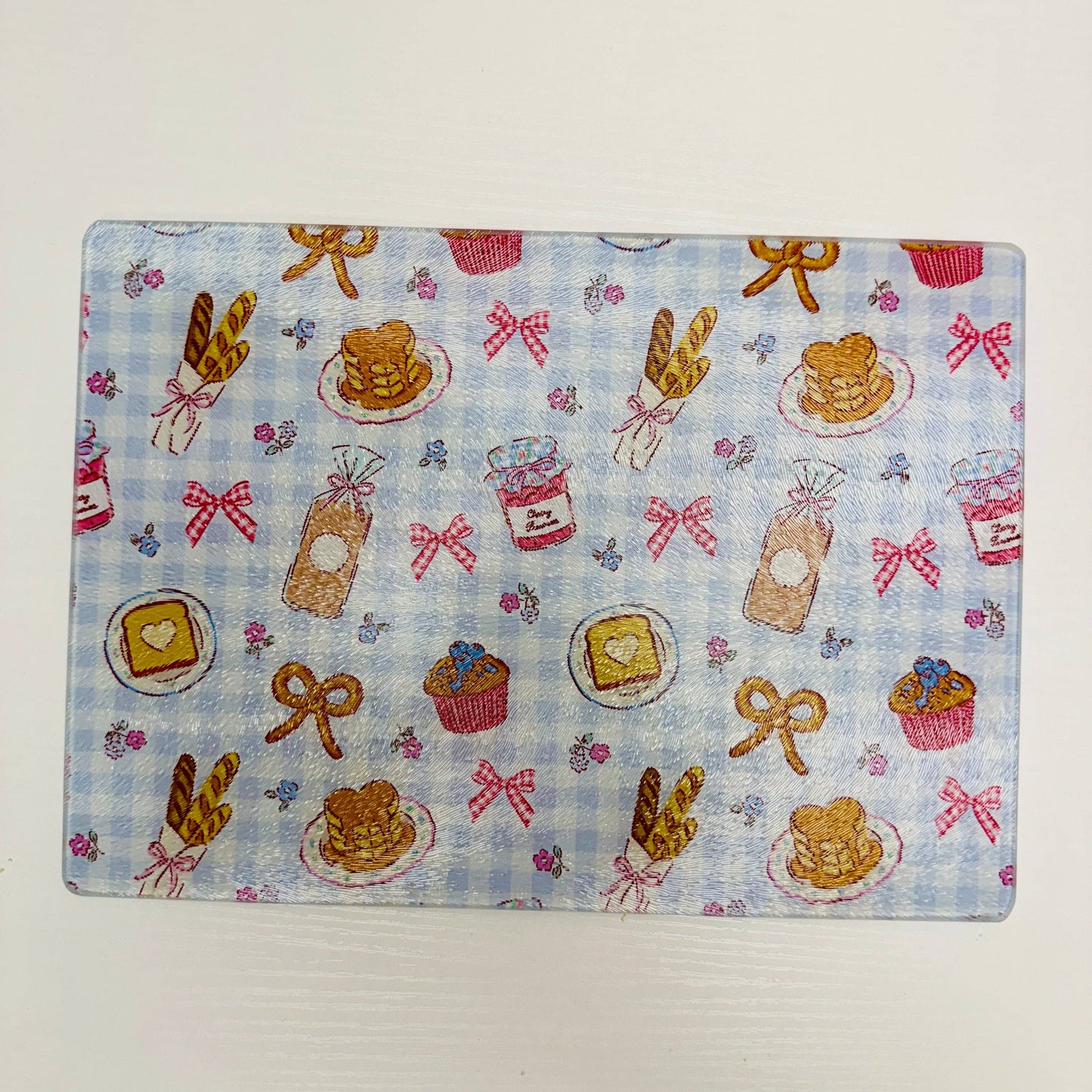 Glass Cutting Board, Coquette Gingham Breakfast