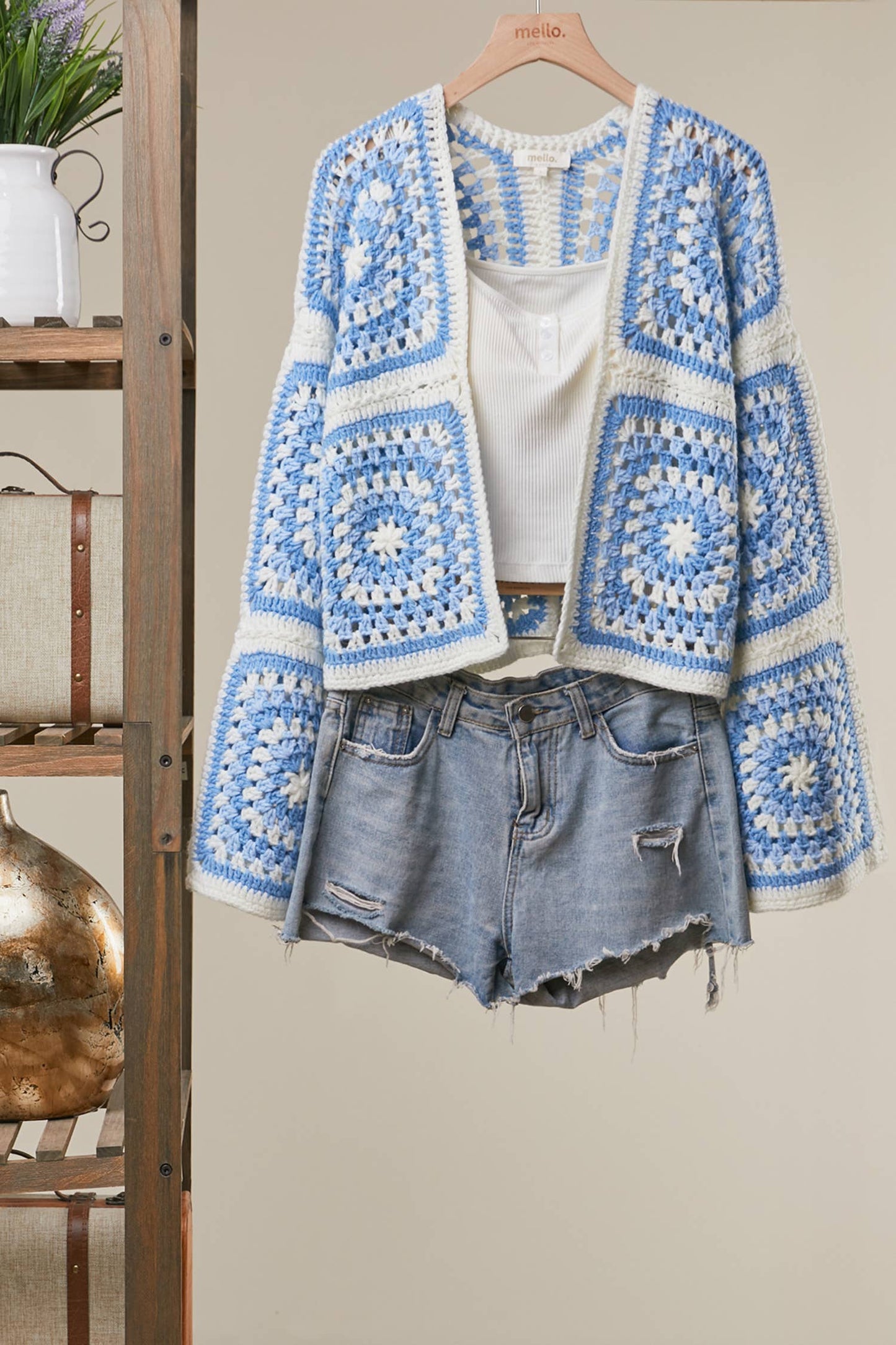 Hand Made Crochet Square Pattern Cardigan