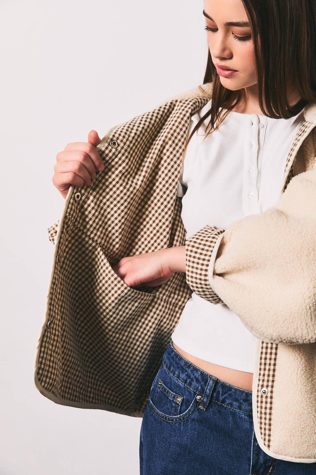 Gingham & Sherpa Reversible Jacket