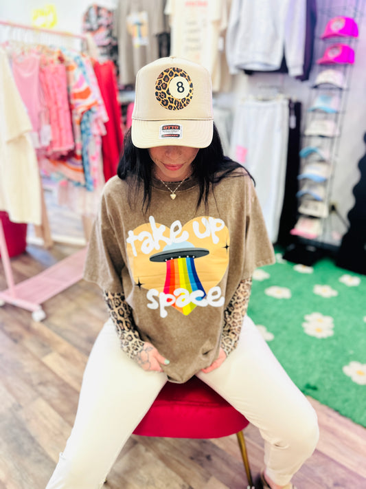 Take Up Space - Brown Acid Wash Graphic Tee (pre-oversized)