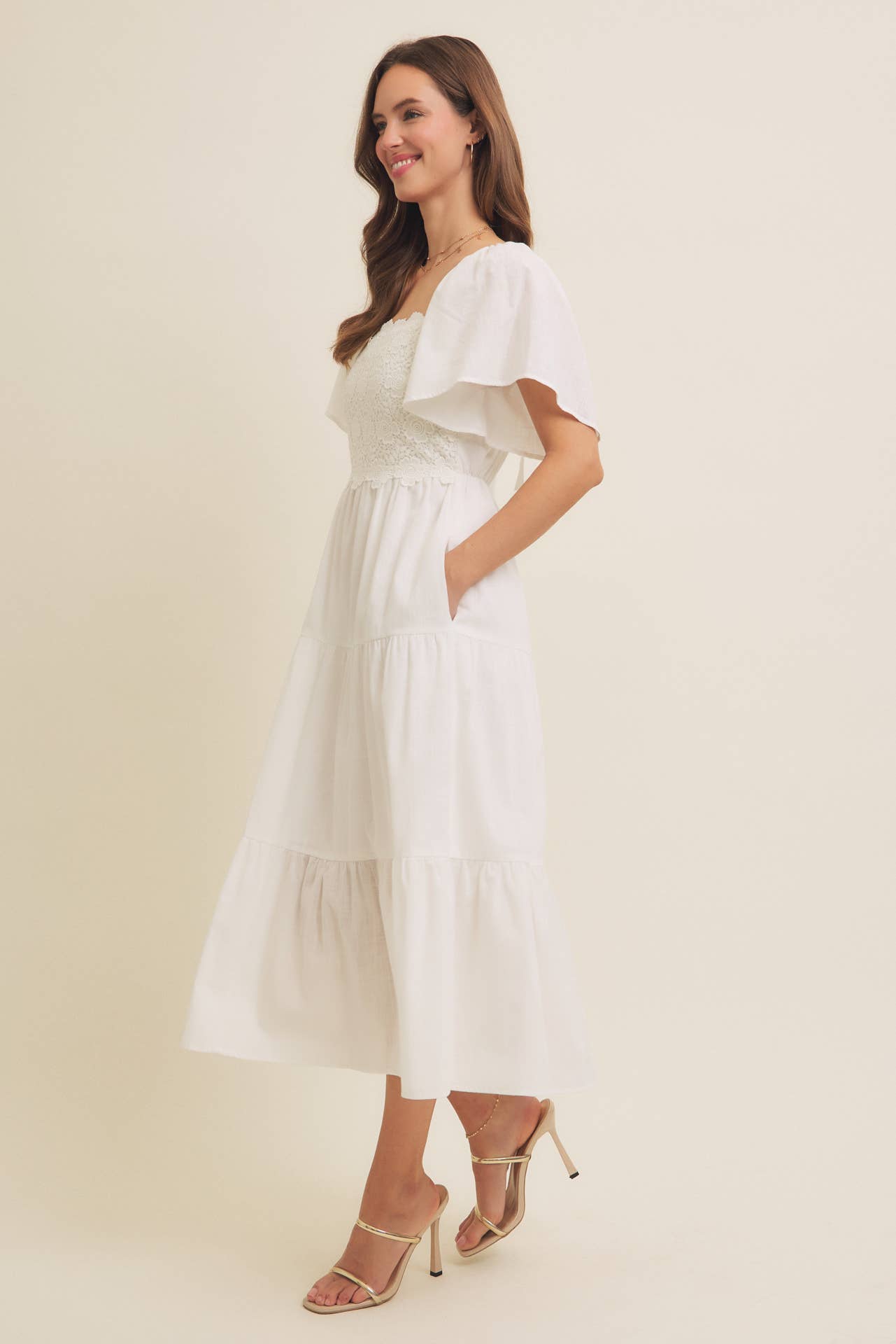 Flutter Sleeves Midi Dress