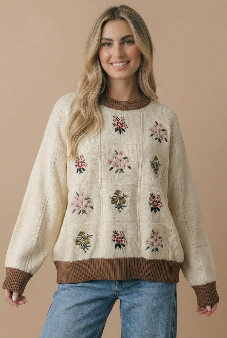 Floral Embroidered Knit Top