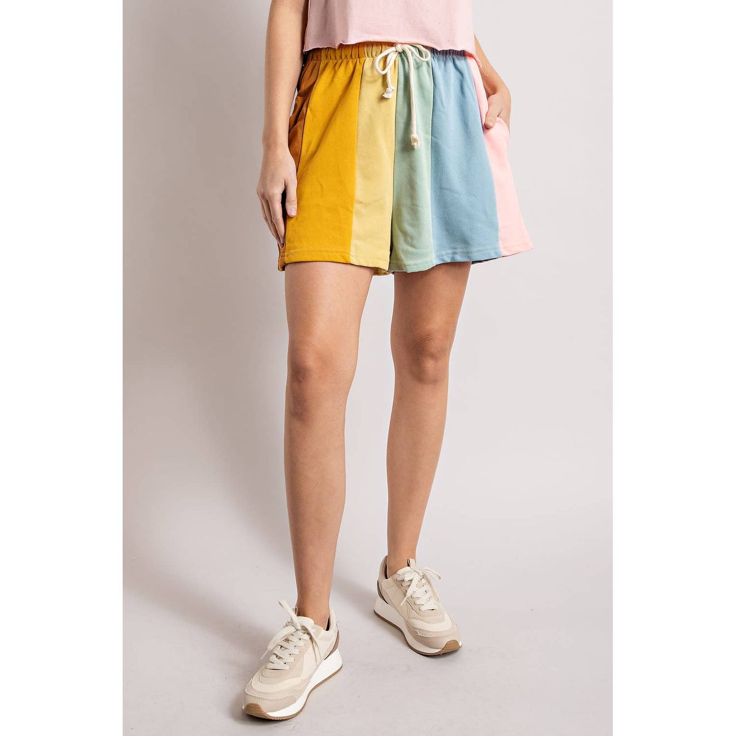 RAINBOW COLOR BLOCK STRIPE SHORTS