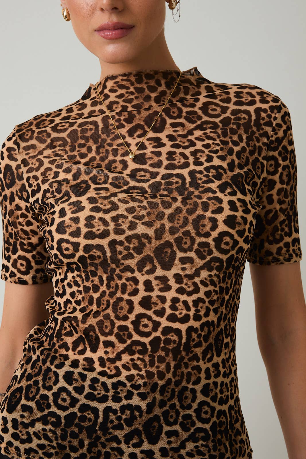 Sunday Edition | Cheetah Mock Neck Mesh Top