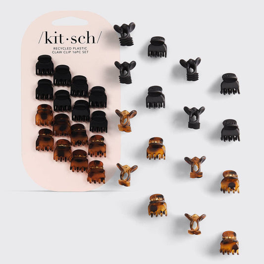 Kitsch | Recycled Plastic Micro Classic Claw Clips 16pcSet-Blk & Tort