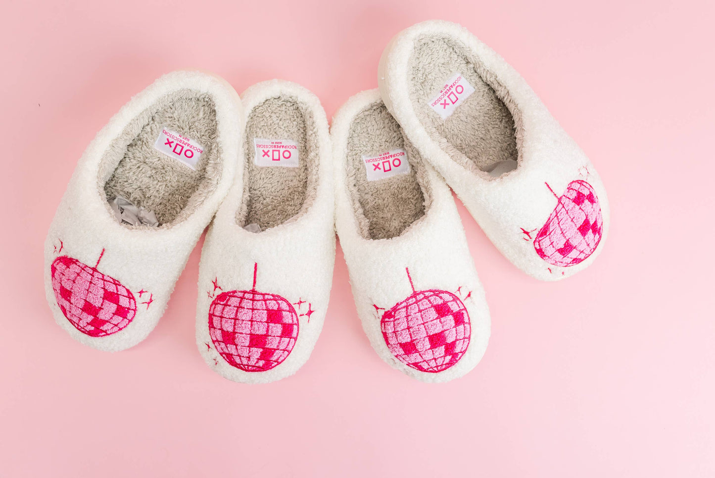 Fuzzy Plush Slippers with Pink Disco Ball