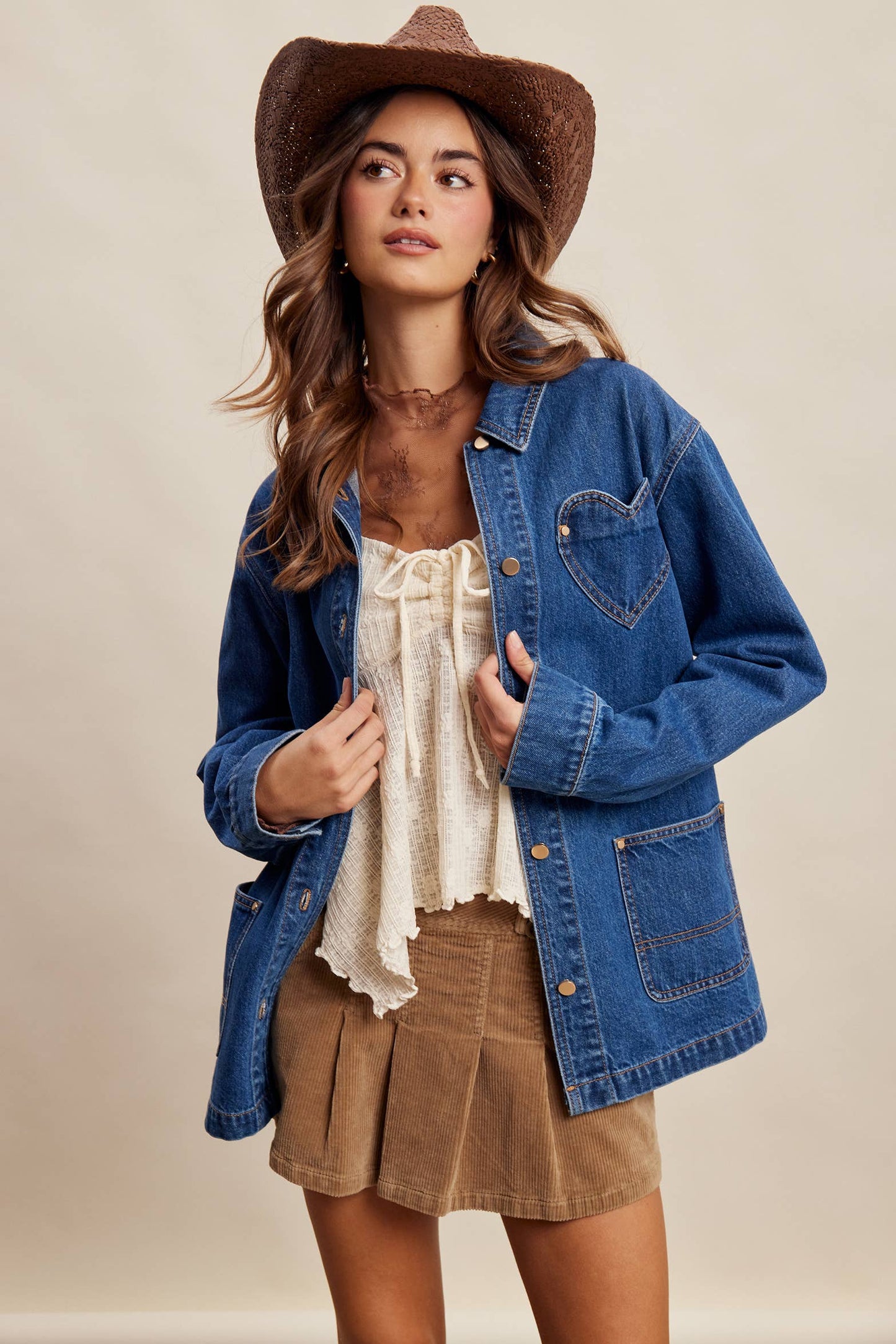 Heart Pocket Denim Shacket LJ0268