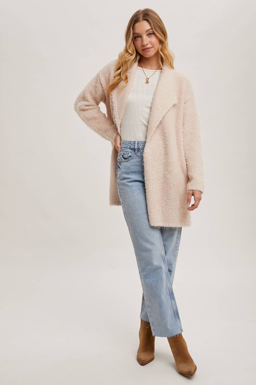 Bluivy | SOFT FUZZY DRAPE FRONT CARDIGAN
