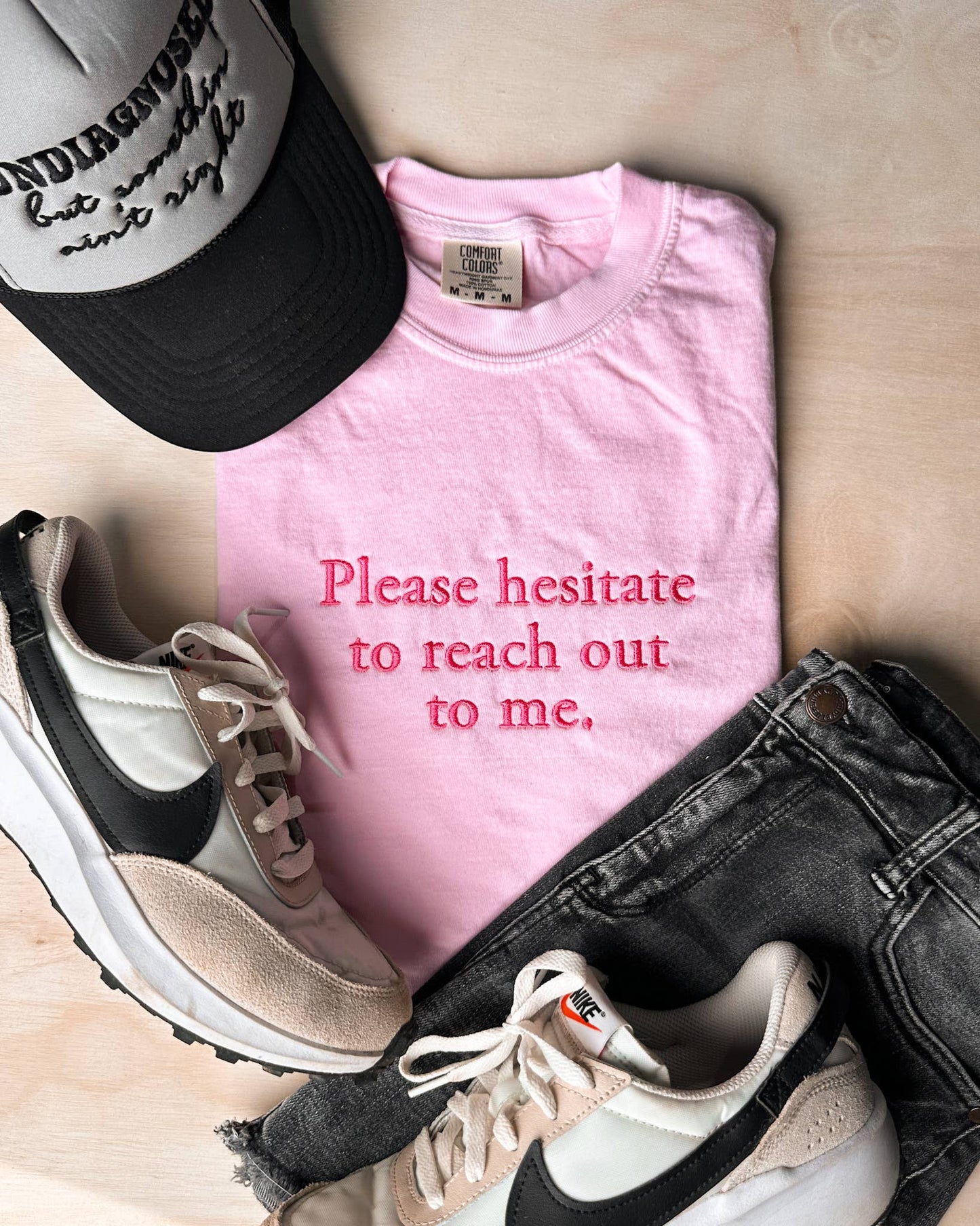 Please Hesitate Embroidery Graphic Tee