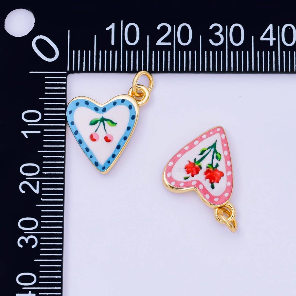 Rose, Cherry Enamel Heart Charm