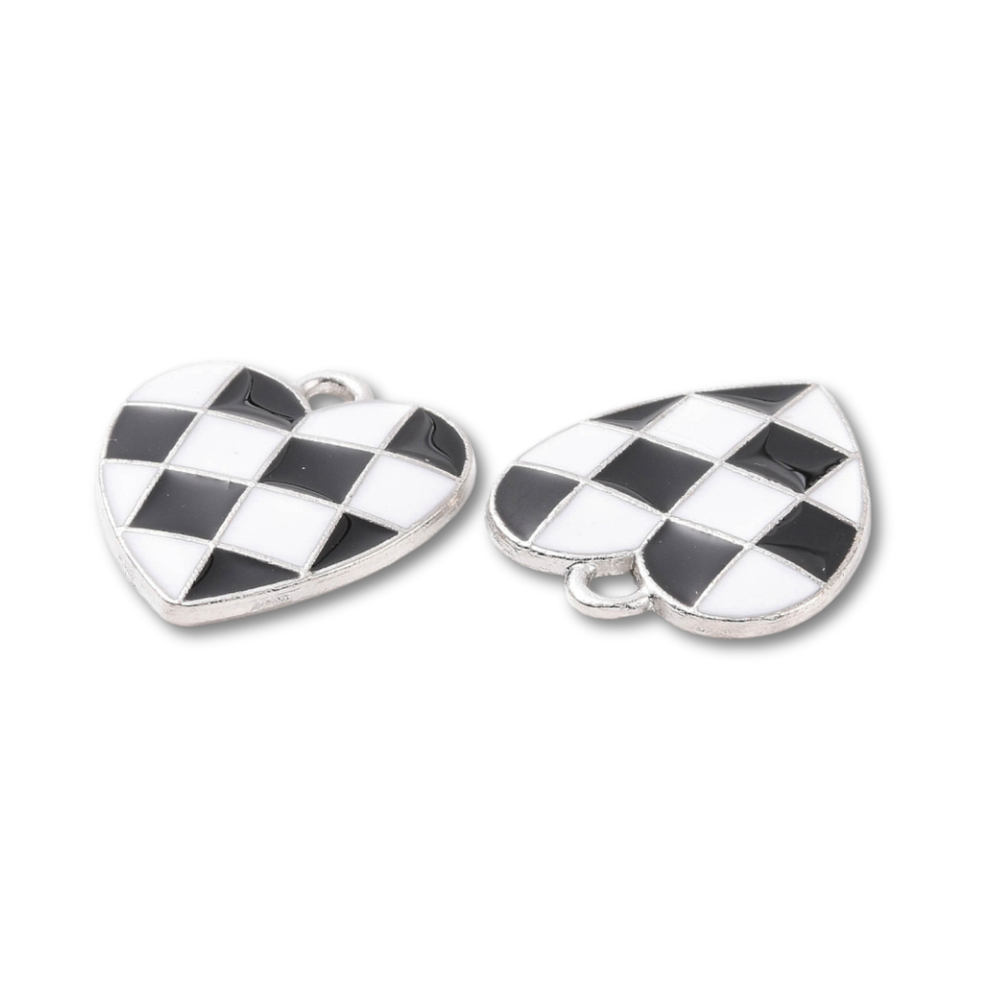 Heart Checkered Silver Charm