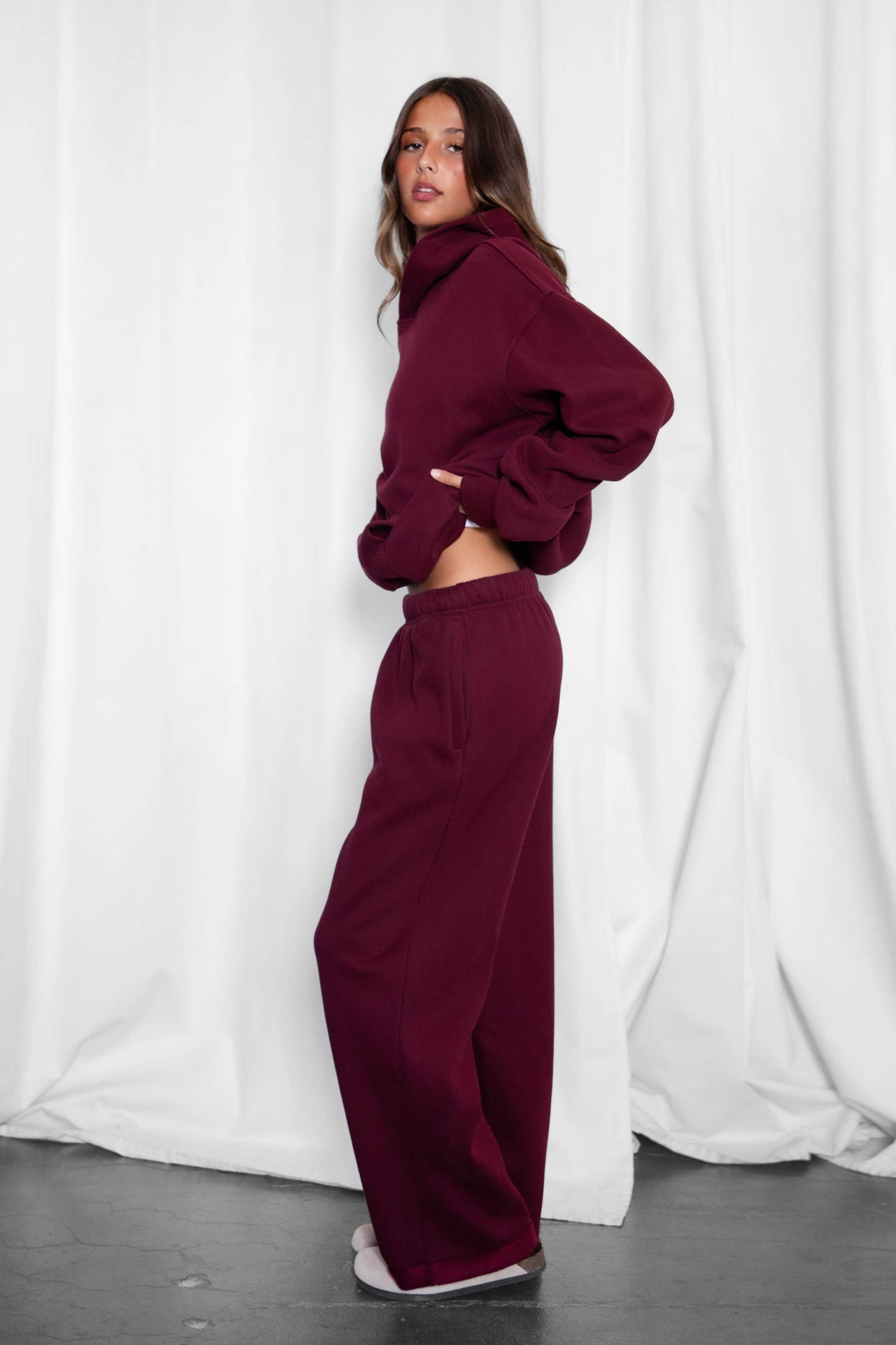 LANI Cloud Fleece Wide Leg Sweatpants Stretch Waist & Pocket