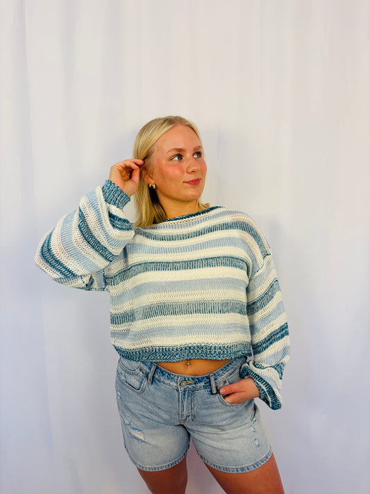 Contrast Stripe Lightweight Knit Sweater