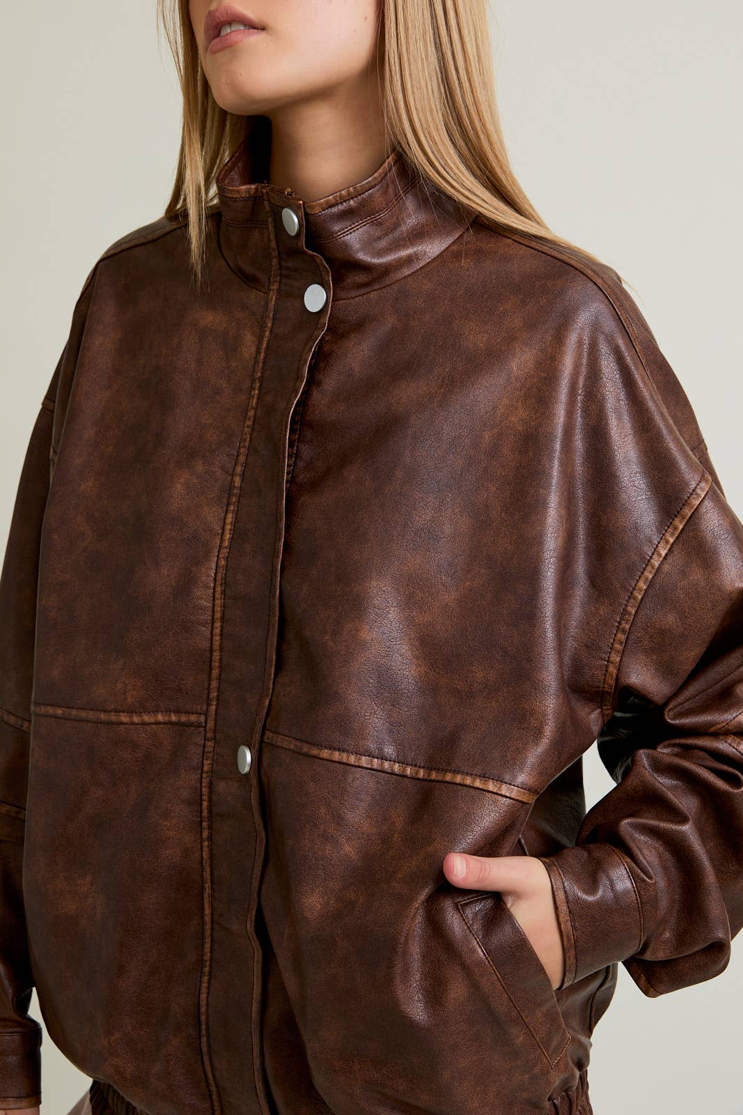 Le Lis | NYC GRL Faux Leather Bomber Jacket