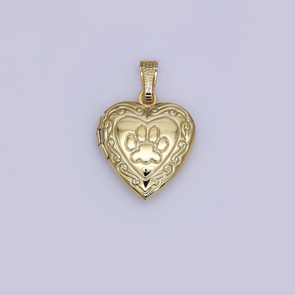 Dog Paw Engraved Heart Locket for Pet Photo Charm