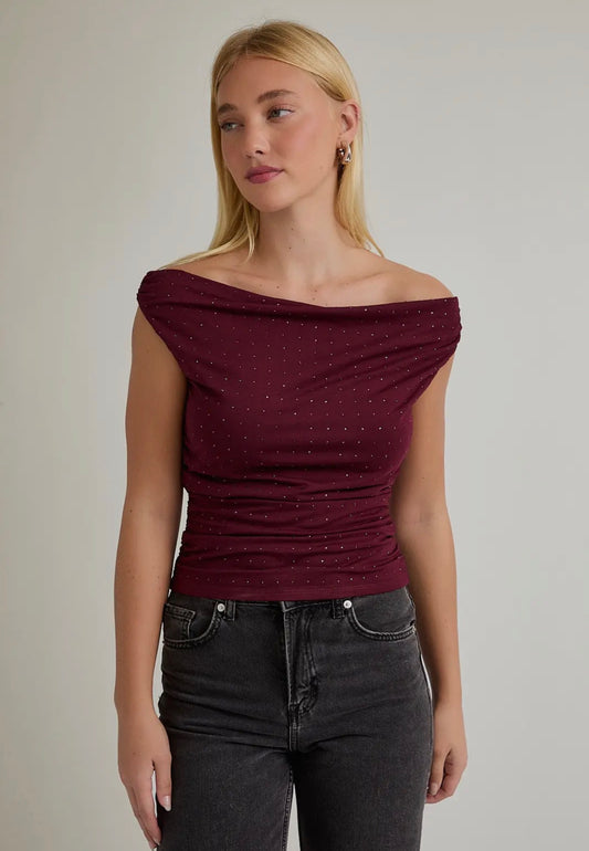 Le Lis | Off the Shoulder Top with Rhinestones