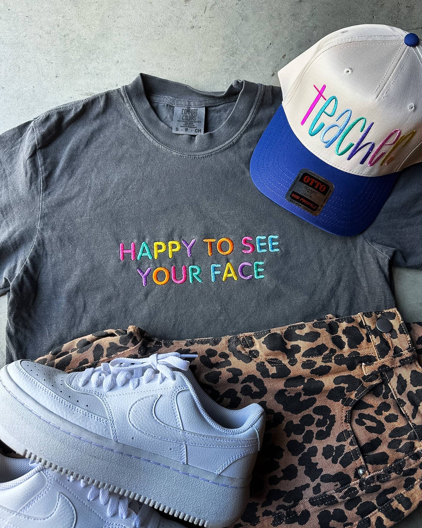 Happy to See Your Face Embroidered Teacher Tee