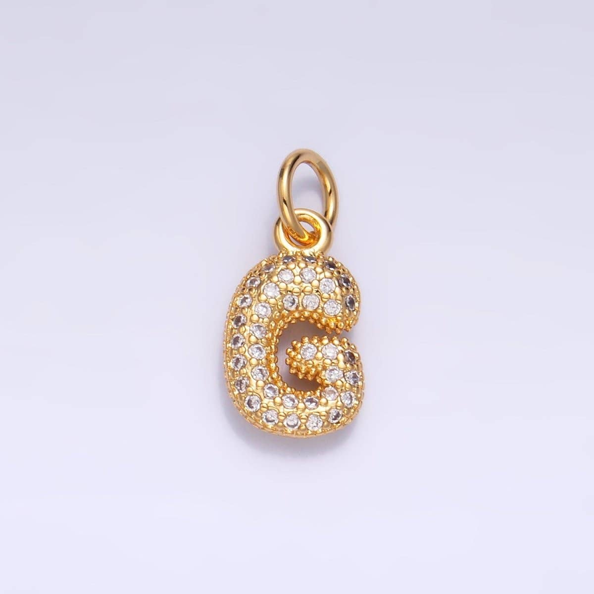 24K Gold Filled Micro Paved CZ Chubby Balloon Initial Letter Pendant | A015 - A027