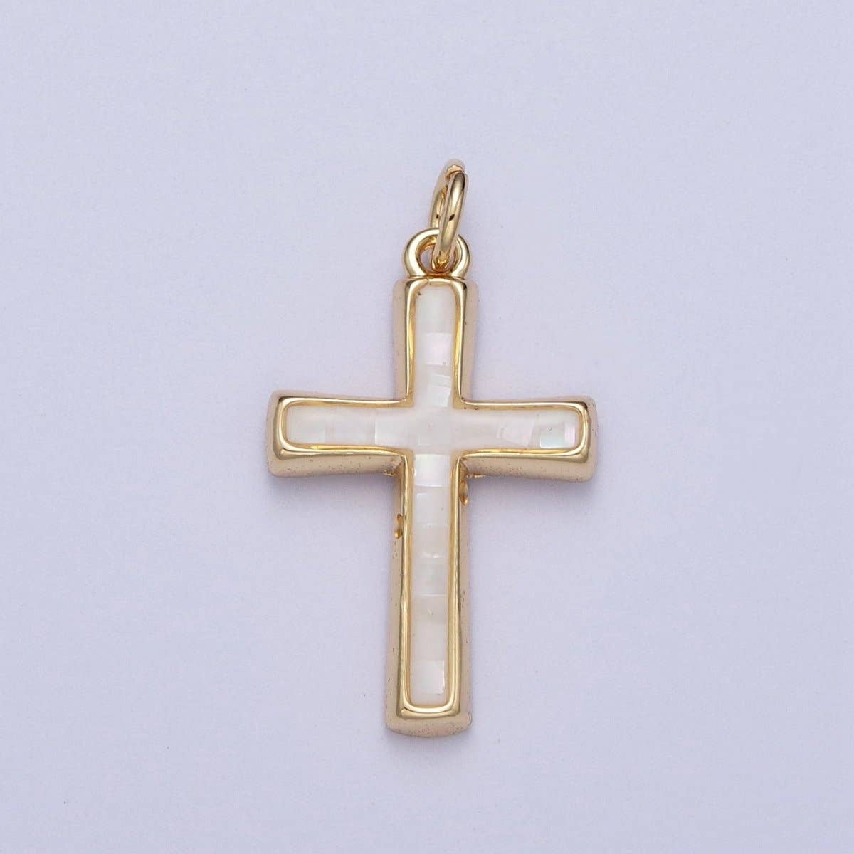 24K Gold Filled Religious Cross Black, White, Blue, Pink Shell Opal Charm | C-218 C-233 C-234 C-241
