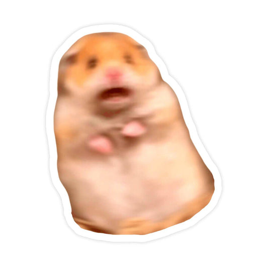 Scared Hamster Funny Meme Sticker, Waterproof Vinyl Sticker