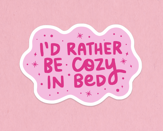 Cozy in bed sticker