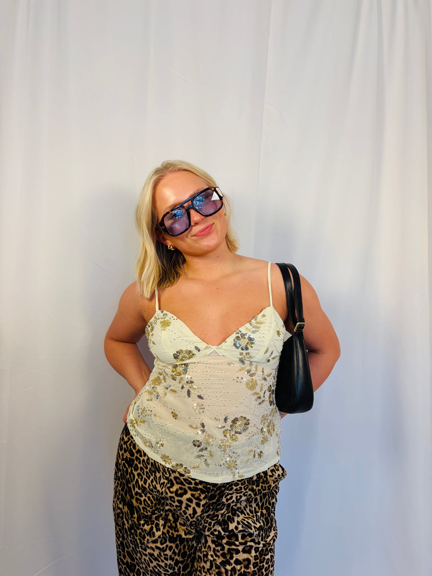 Floral Sequin And Bead Embellished Cami Top