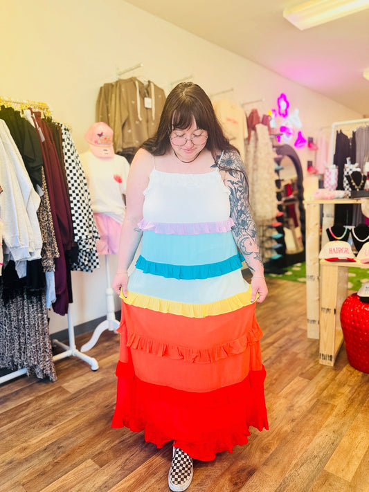 Taste the Rainbow Ruffle Maxi Dress