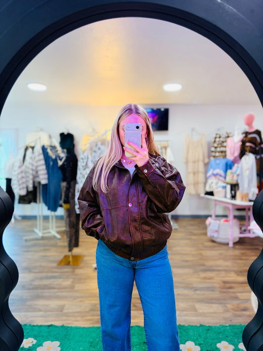 Le Lis | NYC GRL Faux Leather Bomber Jacket