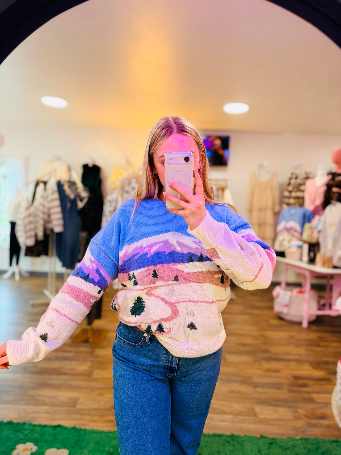 Le Lis | Periwinkle Mountainscape Knit Sweater