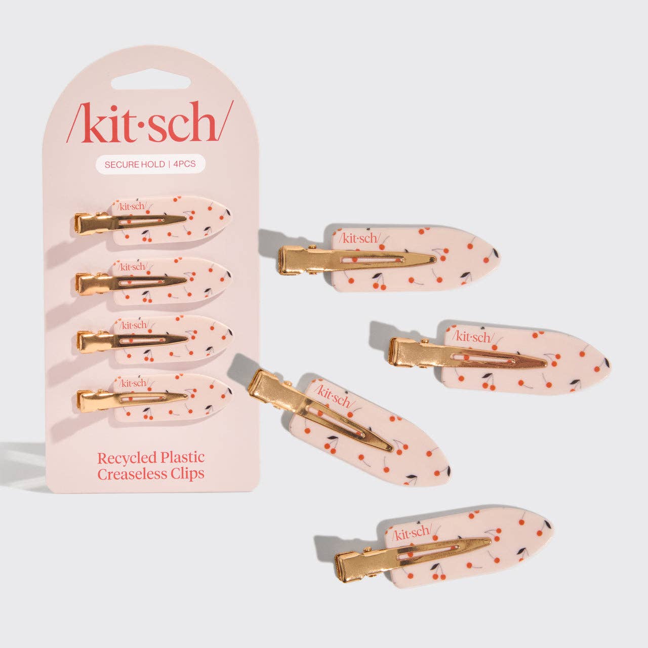 Kitsch | Recycled Plastic Creaseless Clips 4pc Set- Cherry Print