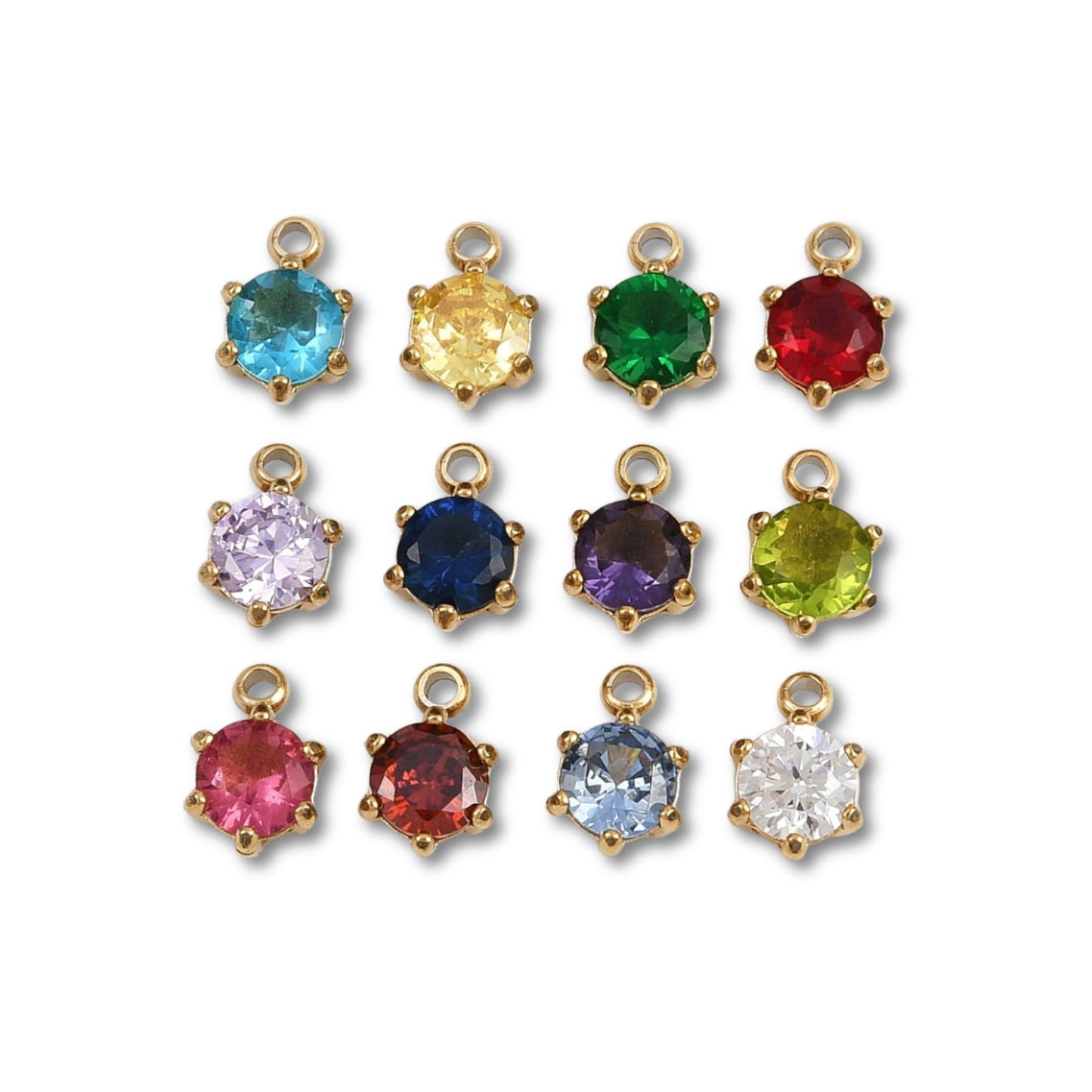 Cubic Zironia Birthstone Gold Charm Set