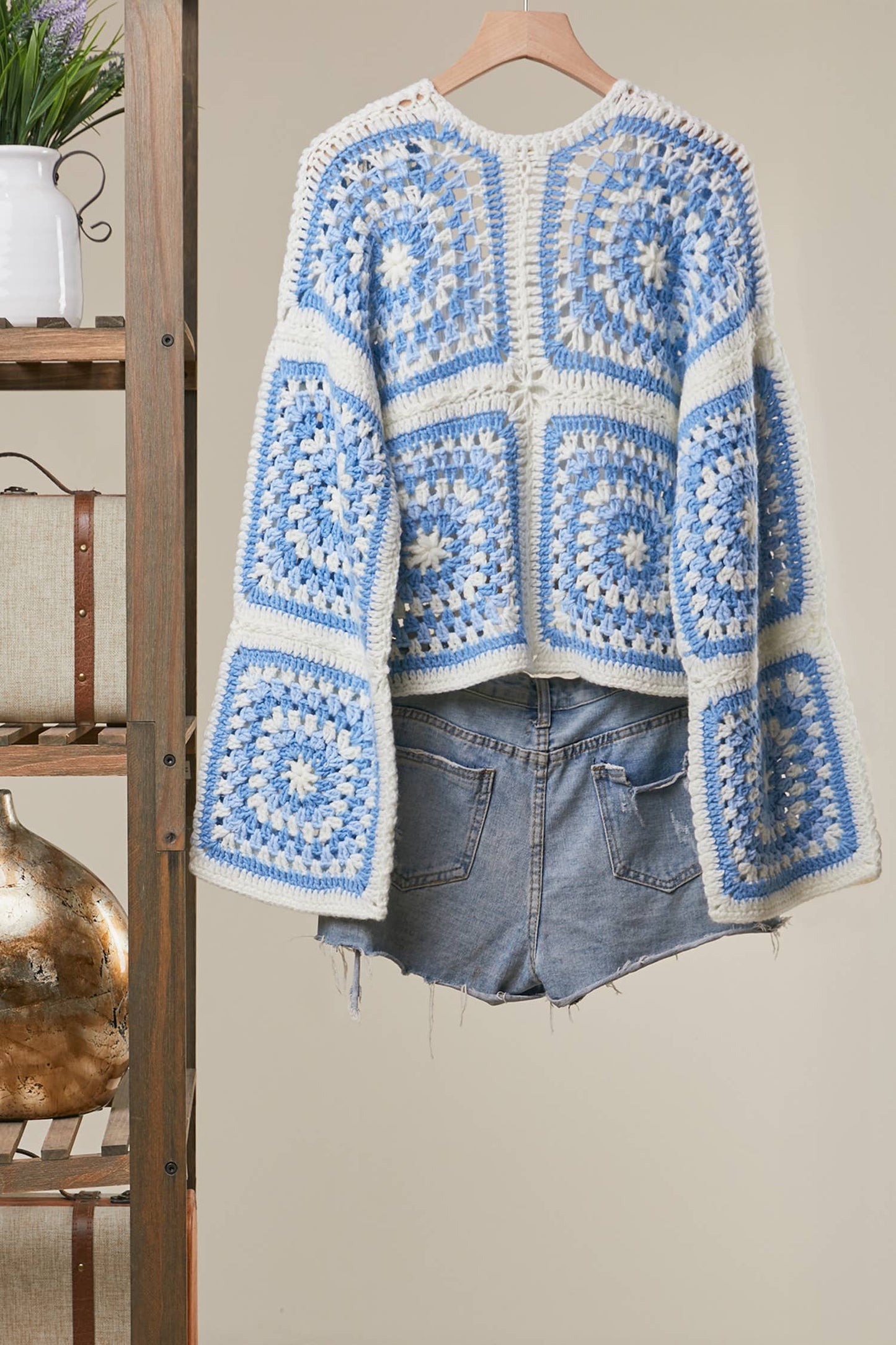 Hand Made Crochet Square Pattern Cardigan