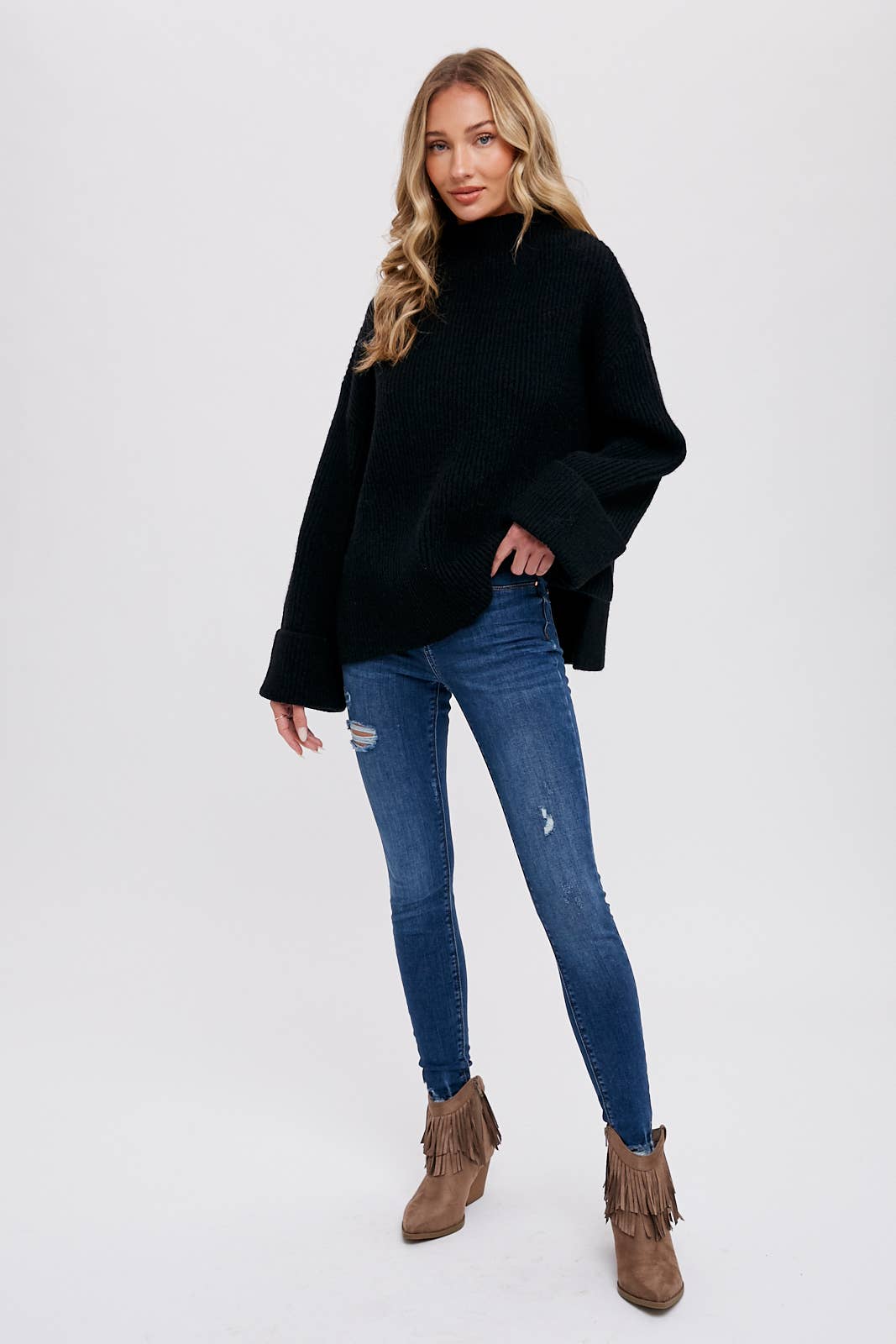 FUNNEL NECK OVERSIZED PULLOVER