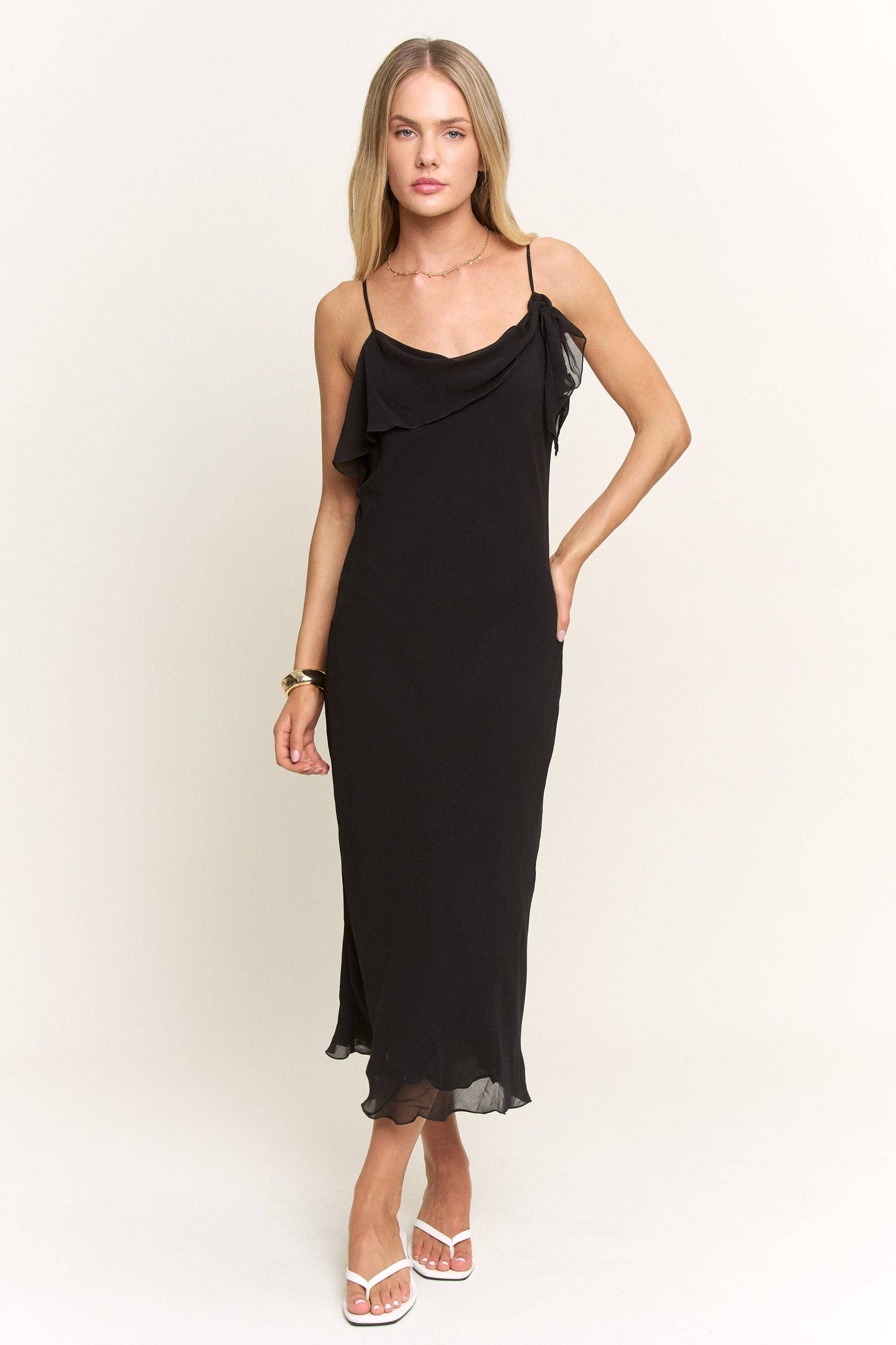 BXD1275C - TIE DETAILED BIAS CUT FLOWY MAXI DRESS