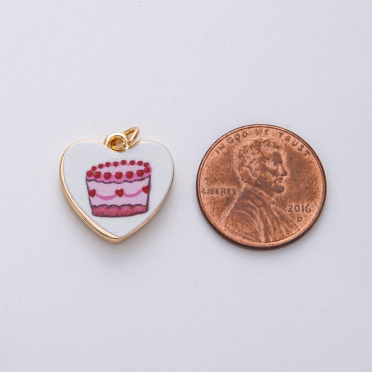 18K Gold Filled 17mm Pink Birthday Cake Round Charm | AF1605