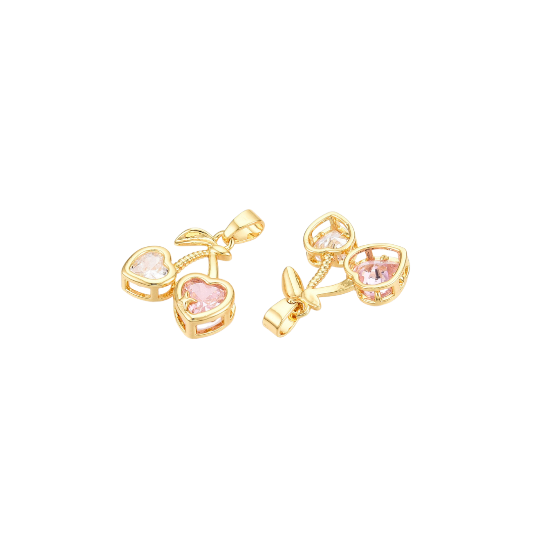 Gold Sweetheart Cherry Micro Pave Charm