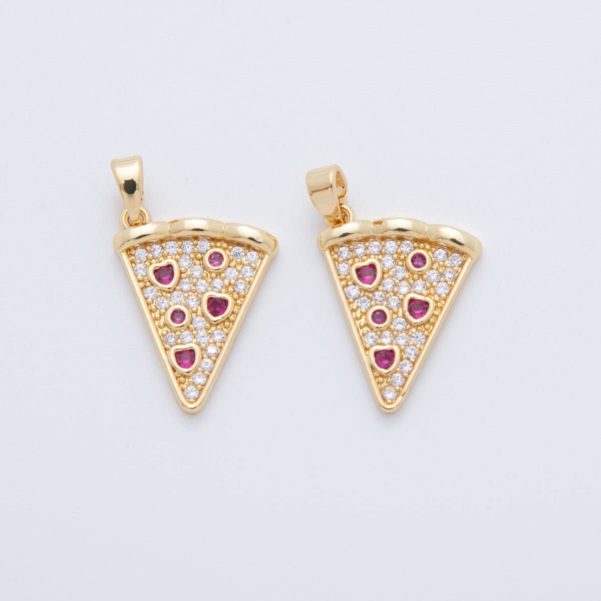 18K Gold Filled Micro Paved CZ Pepperoni Pizza Slice Pendant | AH762