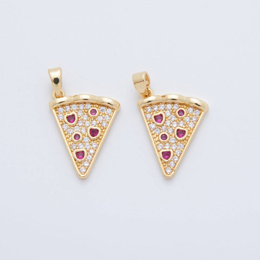 18K Gold Filled Micro Paved CZ Pepperoni Pizza Slice Pendant | AH762