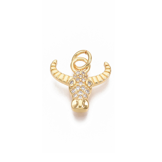 *Gold Cubic Zirconia Longhorn Charm