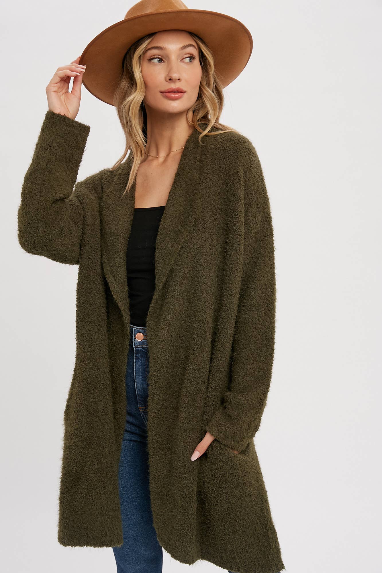 Bluivy | SOFT FUZZY DRAPE FRONT CARDIGAN