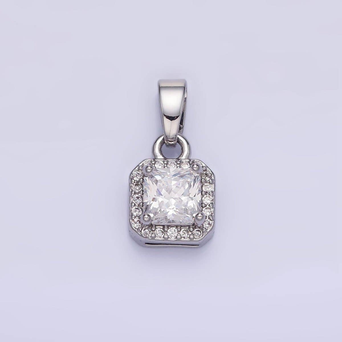 14K Gold Filled CZ Micro Paved Edged Square Pendant in Gold & Silver | AA1270 - AA1280