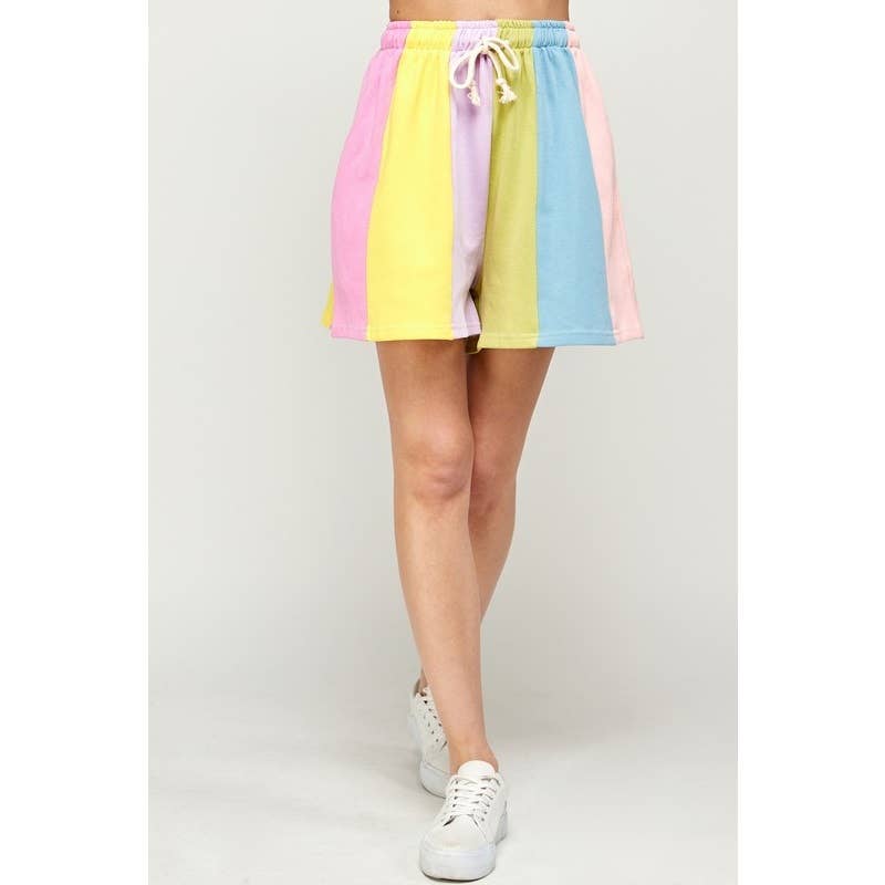 RAINBOW COLOR BLOCK STRIPE SHORTS