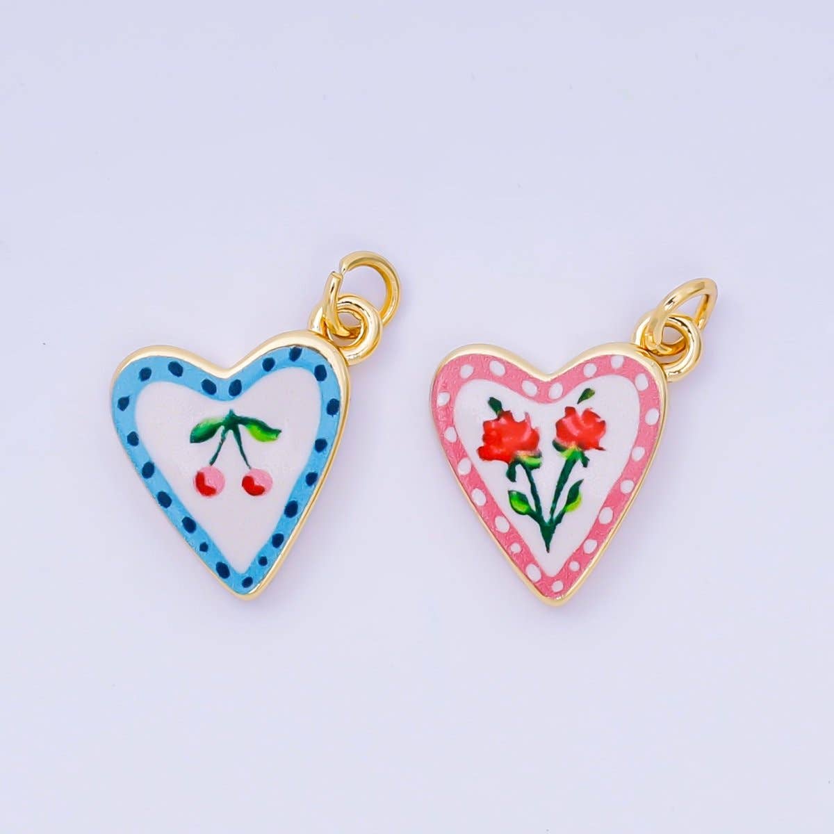 Rose, Cherry Enamel Heart Charm
