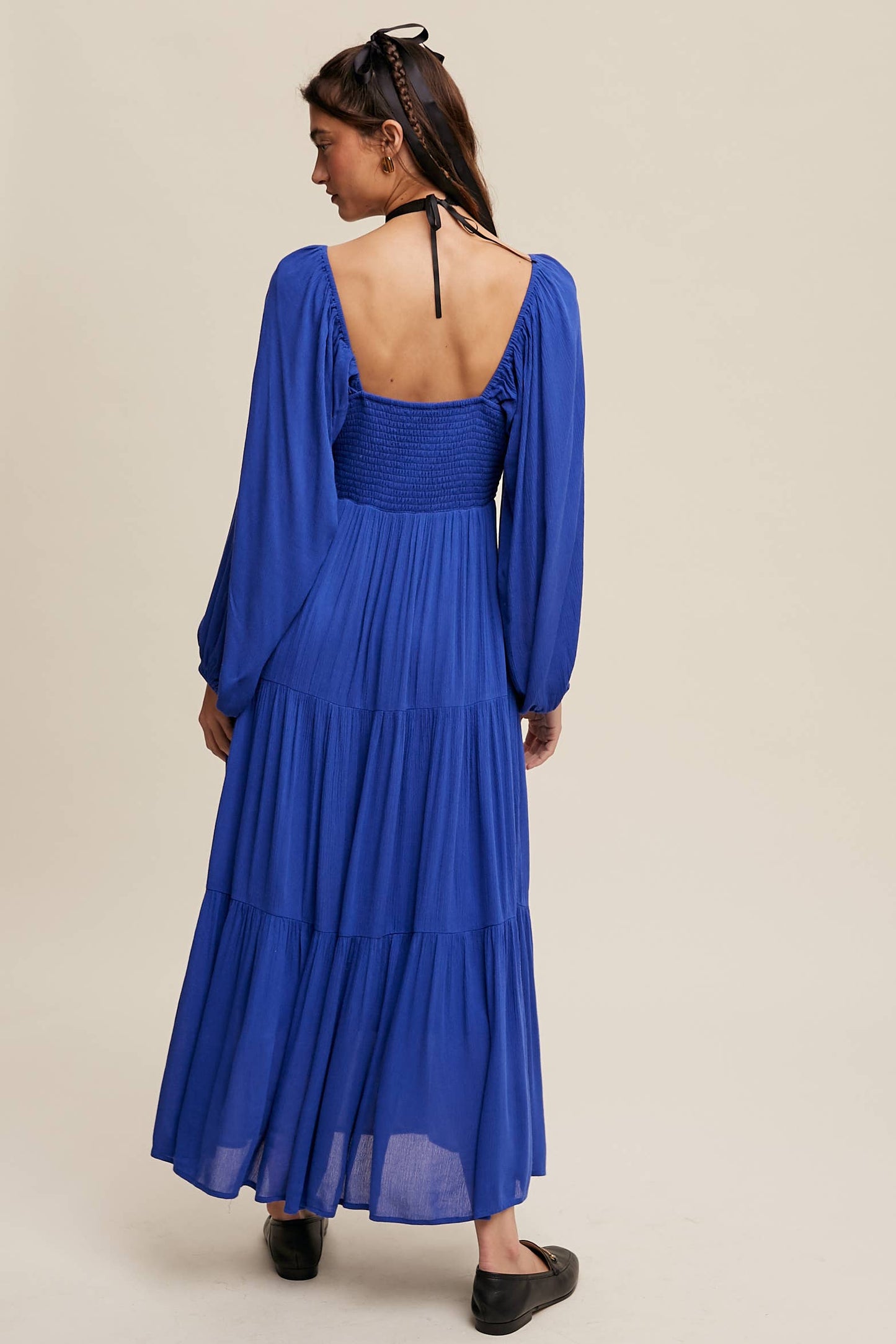 Romantic Square Neck Tiered Boho Maxi Dress
