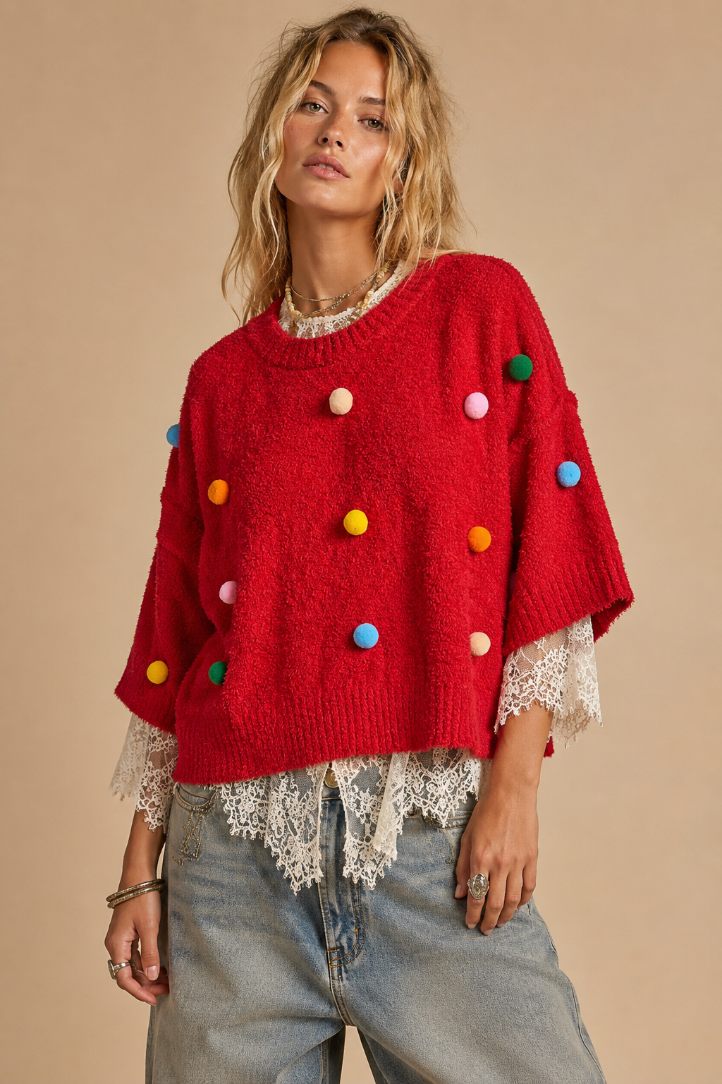 Confetti Pop Plush Short-Sleeve Knit Sweater