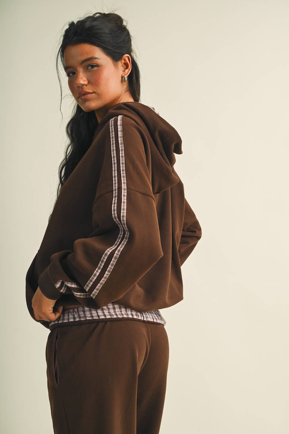 Plaid Side Stripe Oversized Pullover Hoodie
