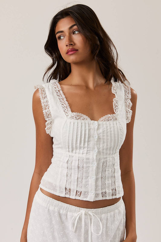 SLEEVELESS SQUARE NECK RUFFLE TOP